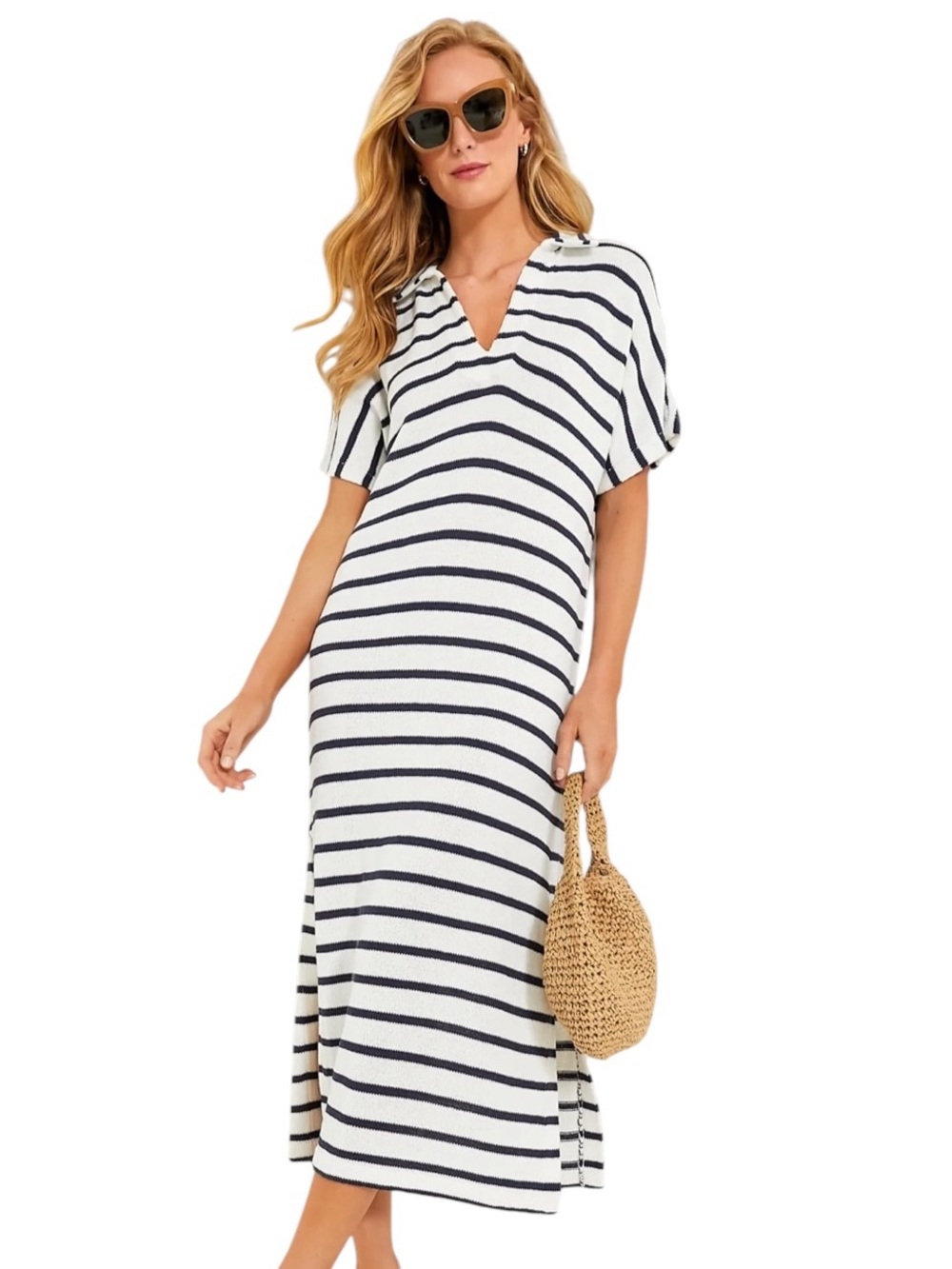 Tuckernuck Pomander Place French Stripe Knit Maren Polo Midi Dress Size XS/S